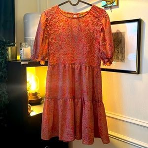 Floral dress with ruched bodice.